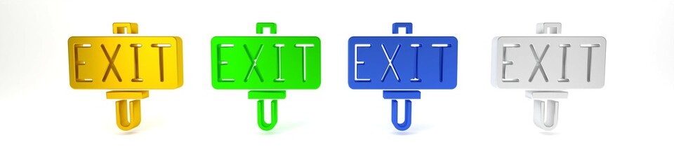 Colorful Fire exit icon isolated on white background. Fire emergency icon. Minimalism concept. 3D render illustration