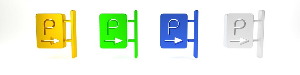 Colorful Parking icon isolated on white background. Street road sign. Minimalism concept. 3D render illustration
