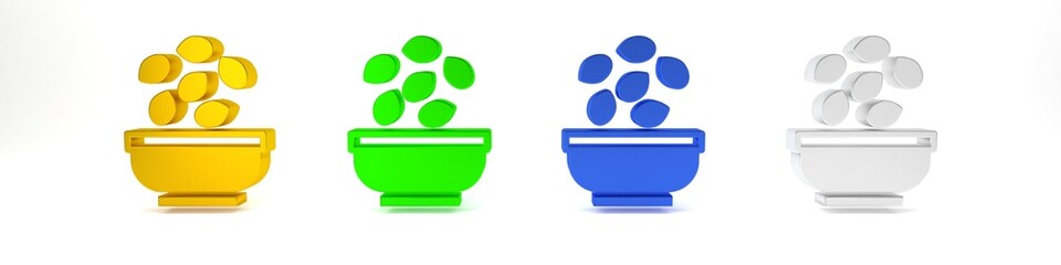 Colorful Seeds in bowl icon isolated on white background. Minimalism concept. 3D render illustration
