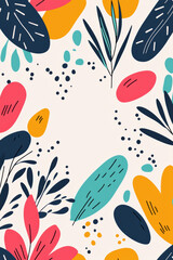 Vibrant floral background featuring colorful hand-drawn leaves and flowers, perfect for creative projects, invitations, and modern designs.