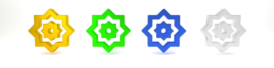 Colorful Islamic octagonal star ornament icon isolated on white background. Minimalism concept. 3D render illustration