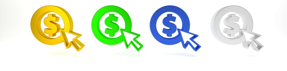 Colorful Coin money with dollar symbol icon isolated on white background. Banking currency sign. Cash symbol. Minimalism concept. 3D render illustration