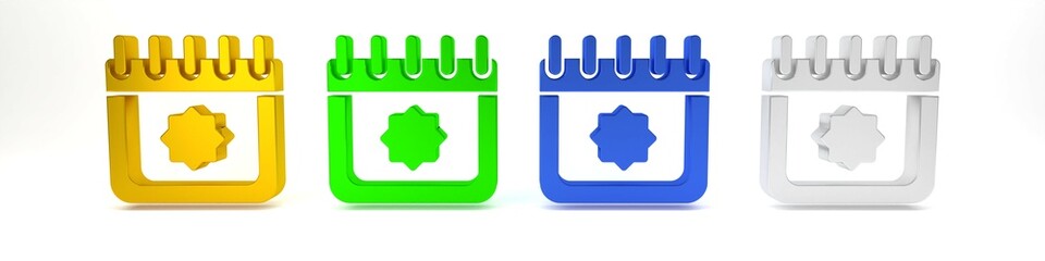 Colorful Ramadan calendar icon isolated on white background. Ramadan kareem and Islamic symbols. Minimalism concept. 3D render illustration
