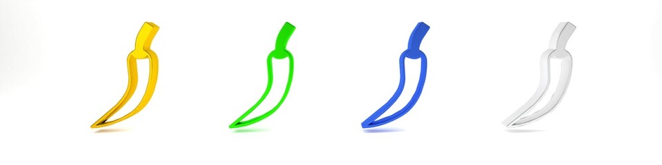 Colorful Hot chili pepper pod icon isolated on white background. Design for grocery, culinary products, seasoning and spice package, cooking book. Minimalism concept. 3D render illustration