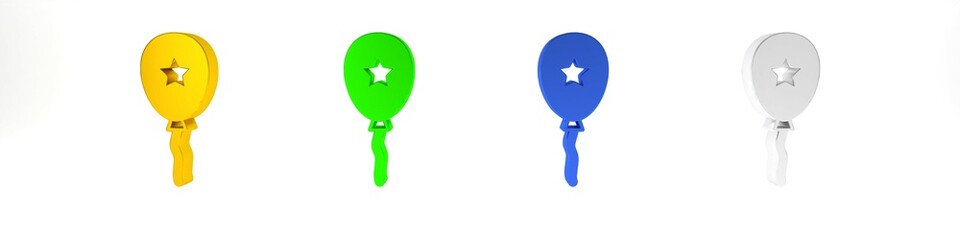 Colorful Balloon with ribbon icon isolated on white background. Minimalism concept. 3D render illustration