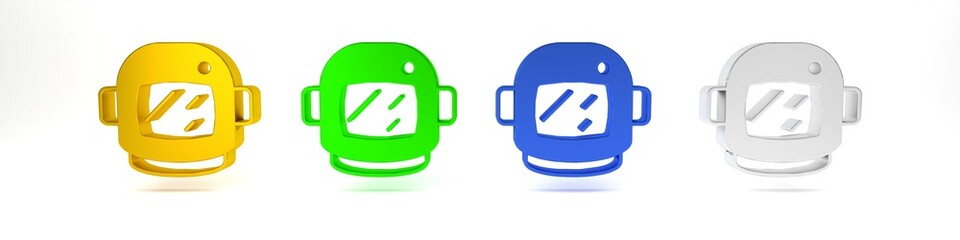 Colorful Astronaut helmet icon isolated on white background. Minimalism concept. 3D render illustration