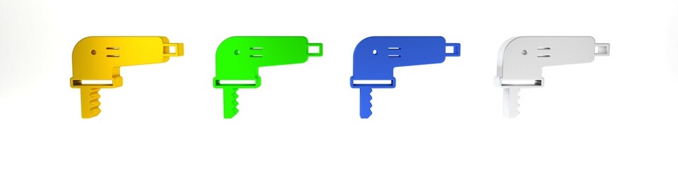 Colorful Electric jigsaw with steel sharp blade icon isolated on white background. Power tool for woodwork. Minimalism concept. 3D render illustration