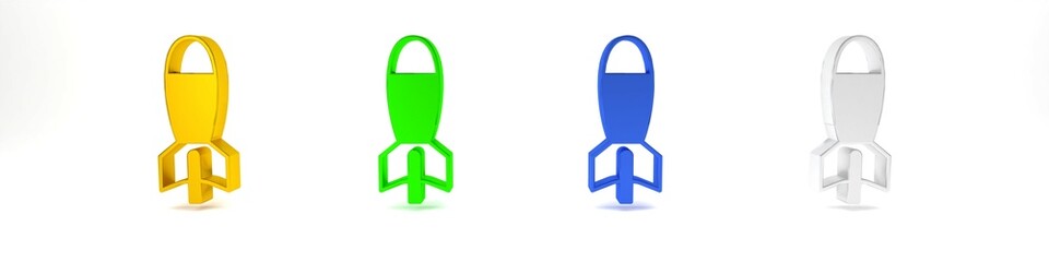 Colorful Rocket launcher with missile icon isolated on white background. Minimalism concept. 3D render illustration