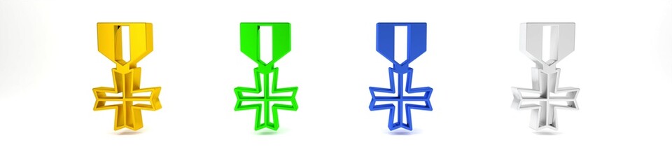 Colorful Military reward medal icon isolated on white background. Army sign. Minimalism concept. 3D render illustration