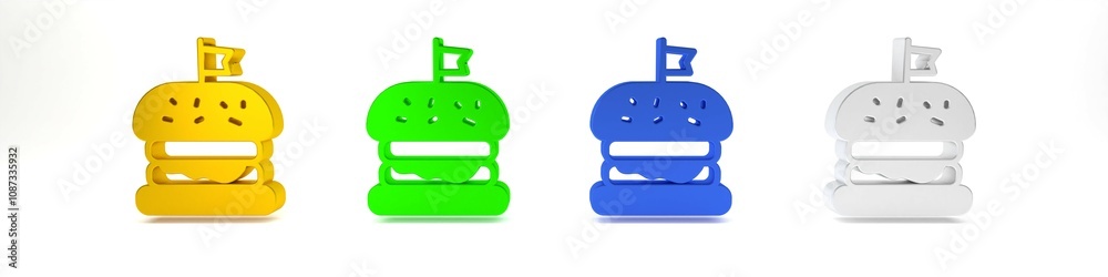 Canvas Prints Colorful Burger icon isolated on white background. Hamburger icon. Cheeseburger sandwich sign. Fast food menu. Minimalism concept. 3D render illustration