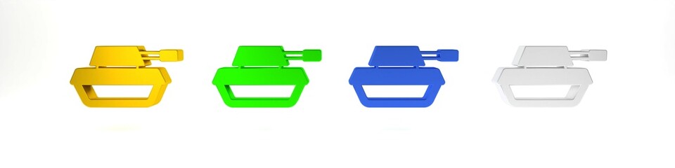 Colorful Military tank icon isolated on white background. Minimalism concept. 3D render illustration