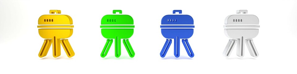 Colorful Barbecue grill icon isolated on white background. BBQ grill party. Minimalism concept. 3D render illustration