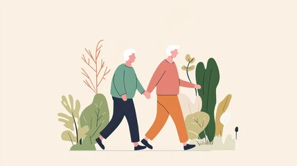 A friendly caregiver helping an elderly person walk safely outdoors, highlighting attentive aged care support