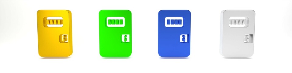 Colorful Prison cell door with grill window icon isolated on white background. Minimalism concept. 3D render illustration