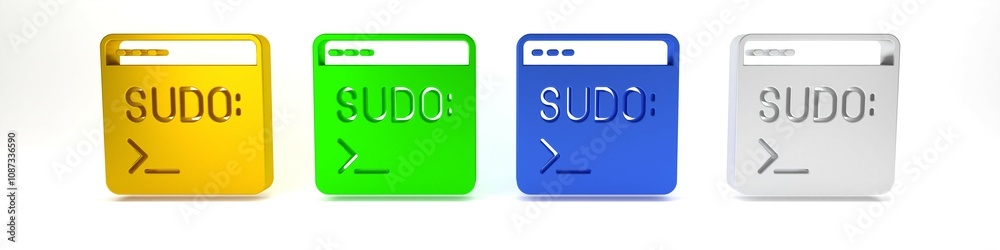 Fototapete Colorful Code terminal icon isolated on white background. Browser window with command line. Command panel. Programming coding. Notepad. Minimalism concept. 3D render illustration