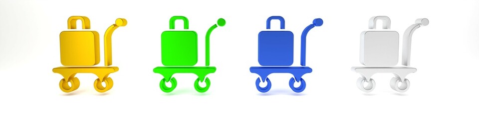 Colorful Trolley suitcase icon isolated on white background. Traveling baggage sign. Travel luggage icon. Minimalism concept. 3D render illustration