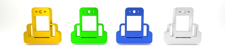 Colorful Metal detector in airport icon isolated on white background. Airport security guard on metal detector check point. Minimalism concept. 3D render illustration