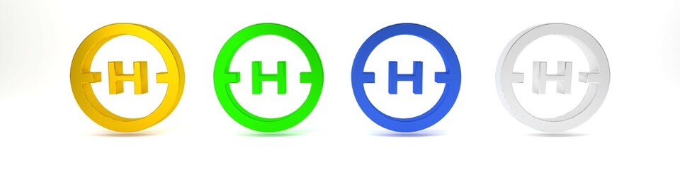 Obraz premium Colorful Helicopter landing pad icon isolated on white background. Helipad, area, platform, H letter. Minimalism concept. 3D render illustration