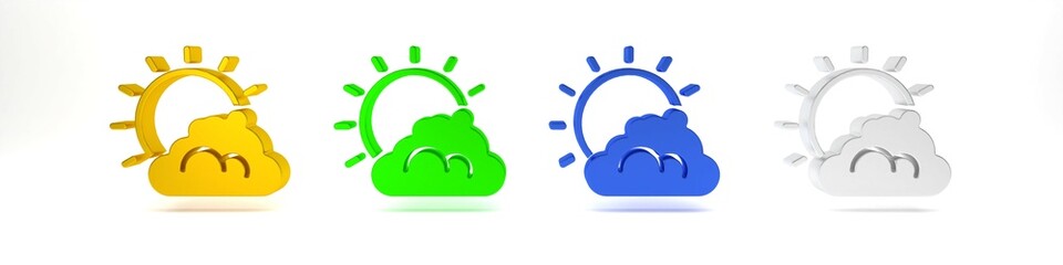 Colorful Sun and cloud weather icon isolated on white background. Minimalism concept. 3D render illustration