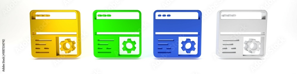 Poster colorful debugging icon isolated on white background. debugging tool. magnifying glass on bug progra
