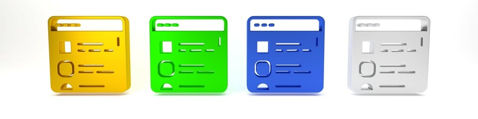 Colorful Browser files icon isolated on white background. Minimalism concept. 3D render illustration