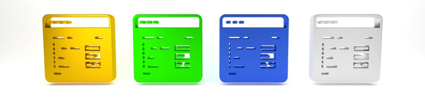 Colorful Software, web developer programming code icon isolated on white background. Javascript computer script random parts of program code. Minimalism concept. 3D render illustration