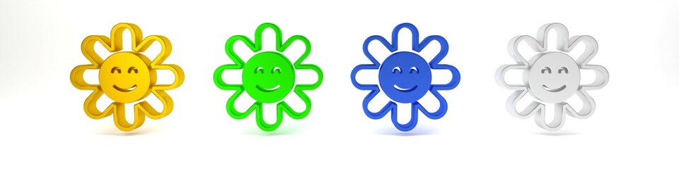 Colorful Flower icon isolated on white background. Minimalism concept. 3D render illustration