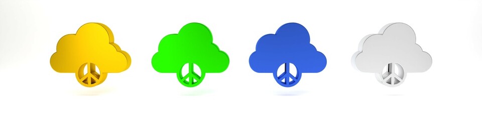 Colorful Peace cloud icon isolated on white background. Hippie symbol of peace. Minimalism concept. 3D render illustration