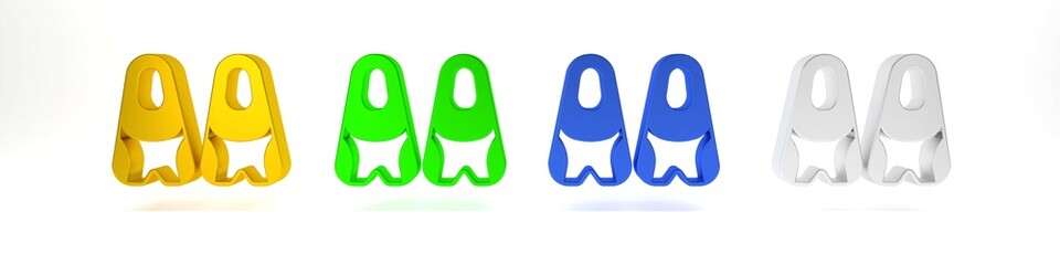 Colorful Rubber flippers for swimming icon isolated on white background. Diving equipment. Extreme sport. Diving underwater equipment. Minimalism concept. 3D render illustration © vector_v