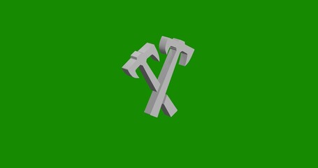 Isolated realistic white crossed axes symbol front view with shadow. 3d illustration on green chroma key background