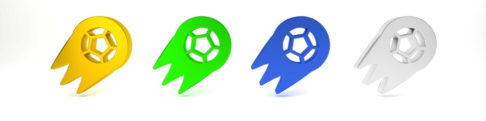 Colorful Soccer football ball icon isolated on white background. Sport equipment. Minimalism concept. 3D render illustration