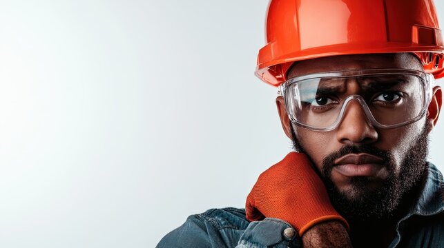 A construction worker intently focuses, wearing orange safety gear, conveying vigilance, safety, and the personal commitment essential in construction environments.