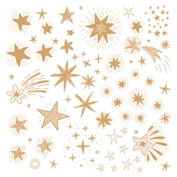 Snowflakes set on a white background. Hand drawn