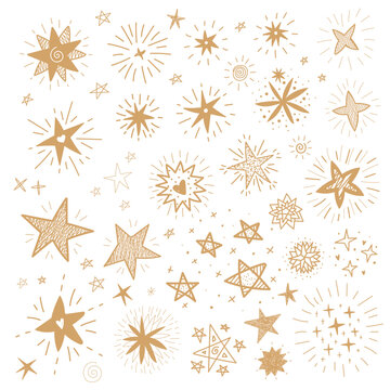 Snowflakes set on a white background. Hand drawn