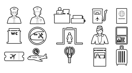 Airport line icon set vector, Airport black color vector icon collections