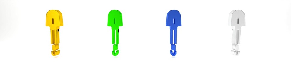 Colorful Shovel icon isolated on white background. Gardening tool. Tool for horticulture, agriculture, farming. Minimalism concept. 3D render illustration