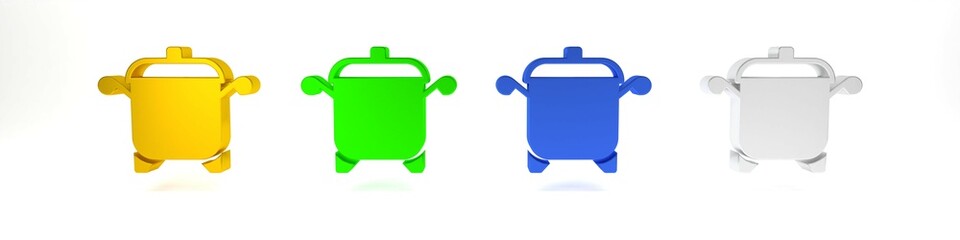 Colorful Cooking pot icon isolated on white background. Boil or stew food symbol. Minimalism concept. 3D render illustration