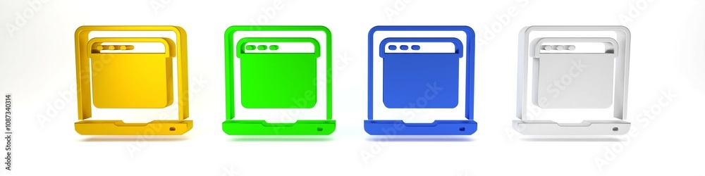 Poster colorful laptop with browser window icon isolated on white background. computer notebook with empty 