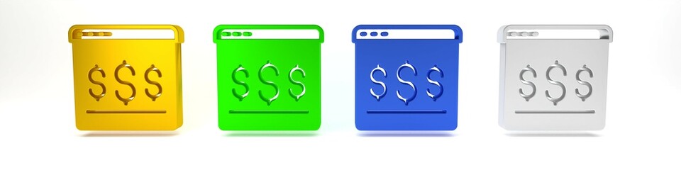 Colorful Online shopping on screen icon isolated on white background. Concept e-commerce, e-business, online business marketing. Minimalism concept. 3D render illustration
