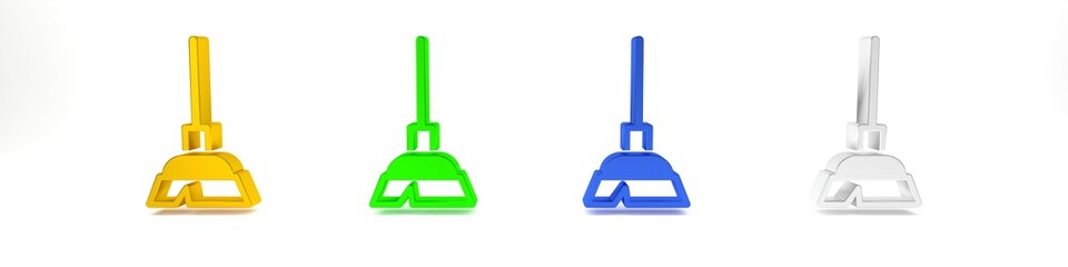 Colorful Handle broom icon isolated on white background. Cleaning service concept. Minimalism concept. 3D render illustration