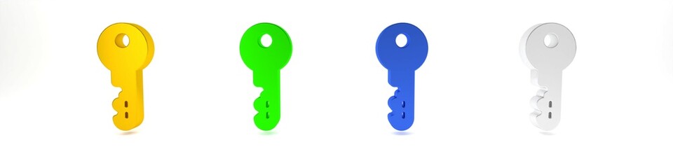 Colorful House key icon isolated on white background. Minimalism concept. 3D render illustration