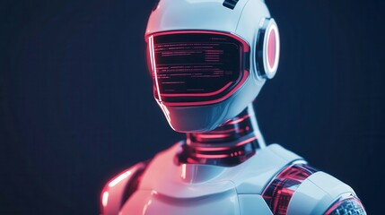 A futuristic robot with a sleek design and glowing elements, set against a dark background, showcasing advanced technology and creativity.