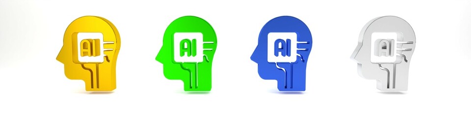 Colorful Humanoid robot icon isolated on white background. Artificial intelligence, machine learning, cloud computing. Minimalism concept. 3D render illustration