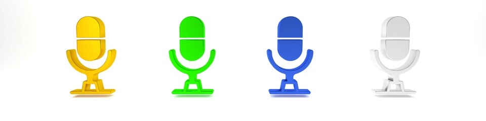 Colorful Microphone voice device icon isolated on white background. Microphone interpreter and alphabet letters. Minimalism concept. 3D render illustration