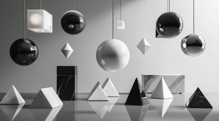 Floating Geometric Shapes in Minimalist Design - AI-Generated Image
