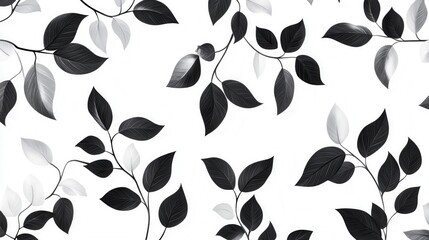Fototapeta premium A pattern of black and white leaves intertwines on a light background, creating a stylish and modern botanical design.