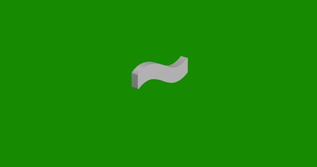 Isolated realistic white tilde symbol front view with shadow. 3d illustration on green chroma key background
