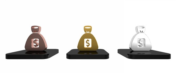 Colorful Money bag icon isolated on white background. Dollar or USD symbol. Cash Banking currency sign. Minimalism concept. 3D render illustration