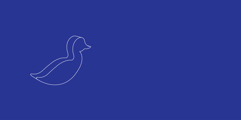The outline of a large duck symbol made of white lines on the left. 3D view of the object in perspective. Vector illustration on indigo background