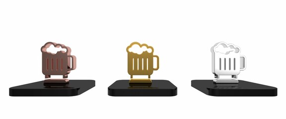 Colorful Wooden beer mug icon isolated on white background. Minimalism concept. 3D render illustration